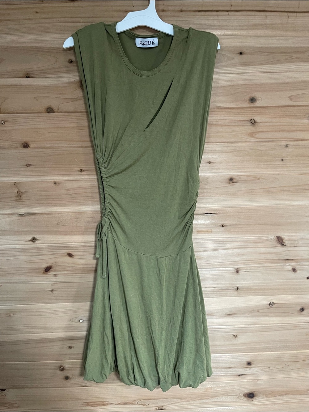 Olive Gathered-Side Midi Dress